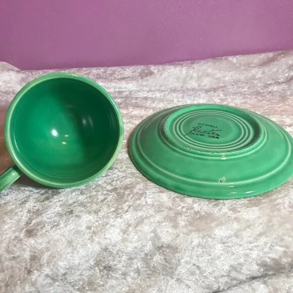 Vintage Fiesta Ware Light Green Cup and Saucer Set Homer Laughlin GUC Retro Rare - Picture 5 of 9
